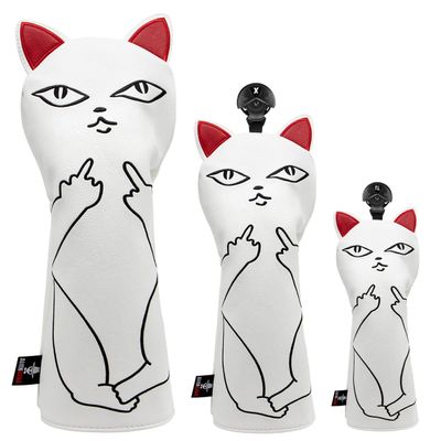 Golf Club Headcover Cute Cat Embroidery Driver Cover 3 Wood Headcover Hybird Head Covers Leather Hand-Made Wood Head Cover for Golf Club Wood Head Covers