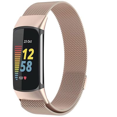 Metal Mesh Loop Bands for Fitbit Charge 5/Charge 6 Band for Women Men, Adjustable Stainless Steel Wristbands Replacement Straps for Charge 5/6 Activity TrackerChampagne Gold-S