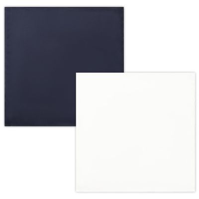 DAISYSILK 100% Mulberry Silk Pocket Squares for Men, Luxury Silk Handkerchiefs, Mens Handkerchiefs 12"x12", Navy&Lvory