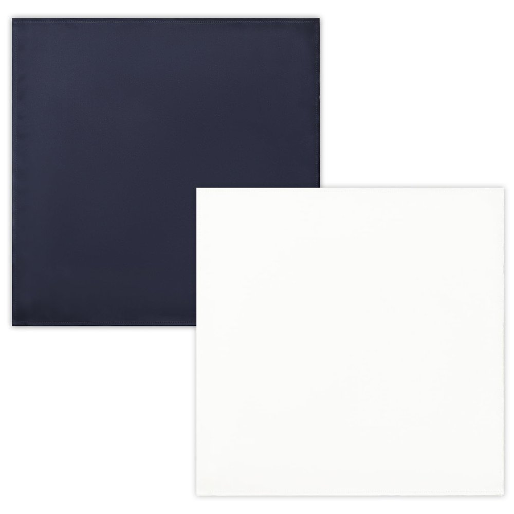 DAISYSILK 100% Mulberry Silk Pocket Squares for Men, Luxury Silk Handkerchiefs, Mens Handkerchiefs 12"x12", Navy&Lvory
