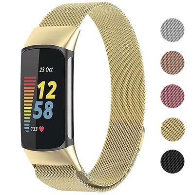Metal Mesh Loop Bands for Fitbit Charge 5/Charge 6 Band for Women Men, Adjustable Stainless Steel Wristbands Replacement Straps for Charge 5/6 Activity TrackerGold-L