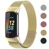 Metal Mesh Loop Bands for Fitbit Charge 5/Charge 6 Band for Women Men, Adjustable Stainless Steel Wristbands Replacement Straps for Charge 5/6 Activity TrackerGold-L view 1
