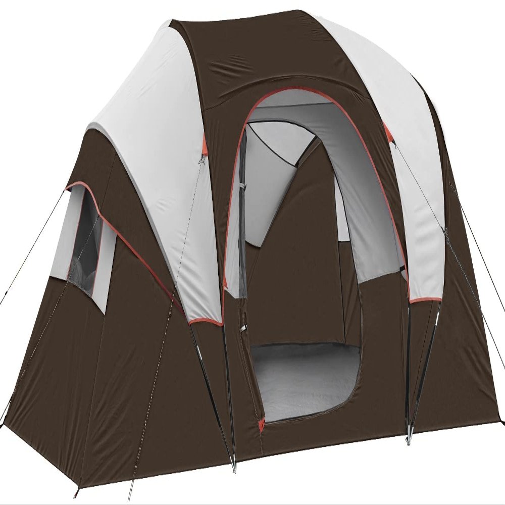 HIKERGARDEN 10 Person Camping Tent - Portable Large Family Tent for Camp, Windproof Fabric Dome Tent Outdoor for Hiking, Backpacking, Traveling - 14'x11'x74in(H) (Brown)