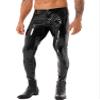 Fldy Men Black Latex Pants Sexy Open Butt Crotchless Wetlook Leather Leggings Pole Dance Trousers Black A 4X-Large view 2