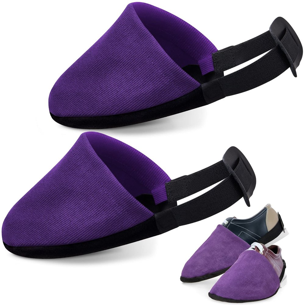 Zhanmai Bowling Shoe Slide, 2 Pack/ 1 Pair Adjustable Sole Cover Sock with Elastic Band Fit Most Men Women Shoes Bowling Accessories for Playing Ball Dancing, L(Purple)