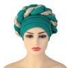 Fashion Women Beading Braid Hat Muslim Ruffle Cancer Wrap Cap Sleep Caps Satin Bucket Hats Red (Light Blue, One Size) view 3