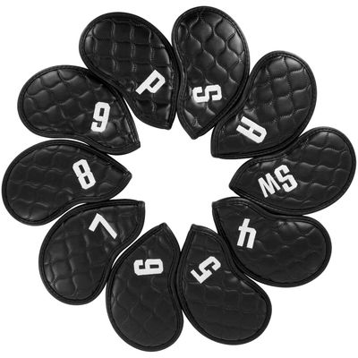 PINMEI Golf Iron Head Cover 10pcs Synthetic Leather Velcro Closure Fit All Brands Golf Club Head Cover for Callaway Ping Taylormade Cobra Etc