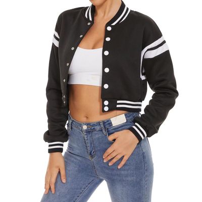 ACEFAST INC Womens Varsity Jacket Long Sleeve Button Down Cropped Bomber Jackets Casual Baseball Coat Y2K Streetwear