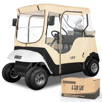 10L0L 2 Passenger Golf Cart Enclosure for EZGO TXT & RXV, 600D Waterproof Golf Cart Rain Cover, Heavy Duty Driving Enclosure, Snowproof Windproof, with Clear PVC Windows & Tail Light Panel - Roof 59