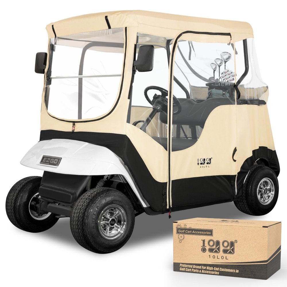 10L0L 2 Passenger Golf Cart Enclosure for EZGO TXT & RXV, 600D Waterproof Golf Cart Rain Cover, Heavy Duty Driving Enclosure, Snowproof Windproof, with Clear PVC Windows & Tail Light Panel - Roof 59