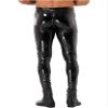 Lejafay Men's Skinny Straight Leg Faux Leather Motorcycle Biker Pants Night Club Metallic Trousers Black A Medium view 4