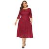 Plus Size Women Vintage Lace 3/4 Sleeve Midi Swing Evening Party Cocktail Wedding Bridesmaid Dresses Wine Red 4XL view 1