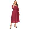 Plus Size Women Vintage Lace 3/4 Sleeve Midi Swing Evening Party Cocktail Wedding Bridesmaid Dresses Wine Red 4XL view 3