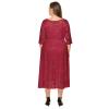 Plus Size Women Vintage Lace 3/4 Sleeve Midi Swing Evening Party Cocktail Wedding Bridesmaid Dresses Wine Red 4XL view 4