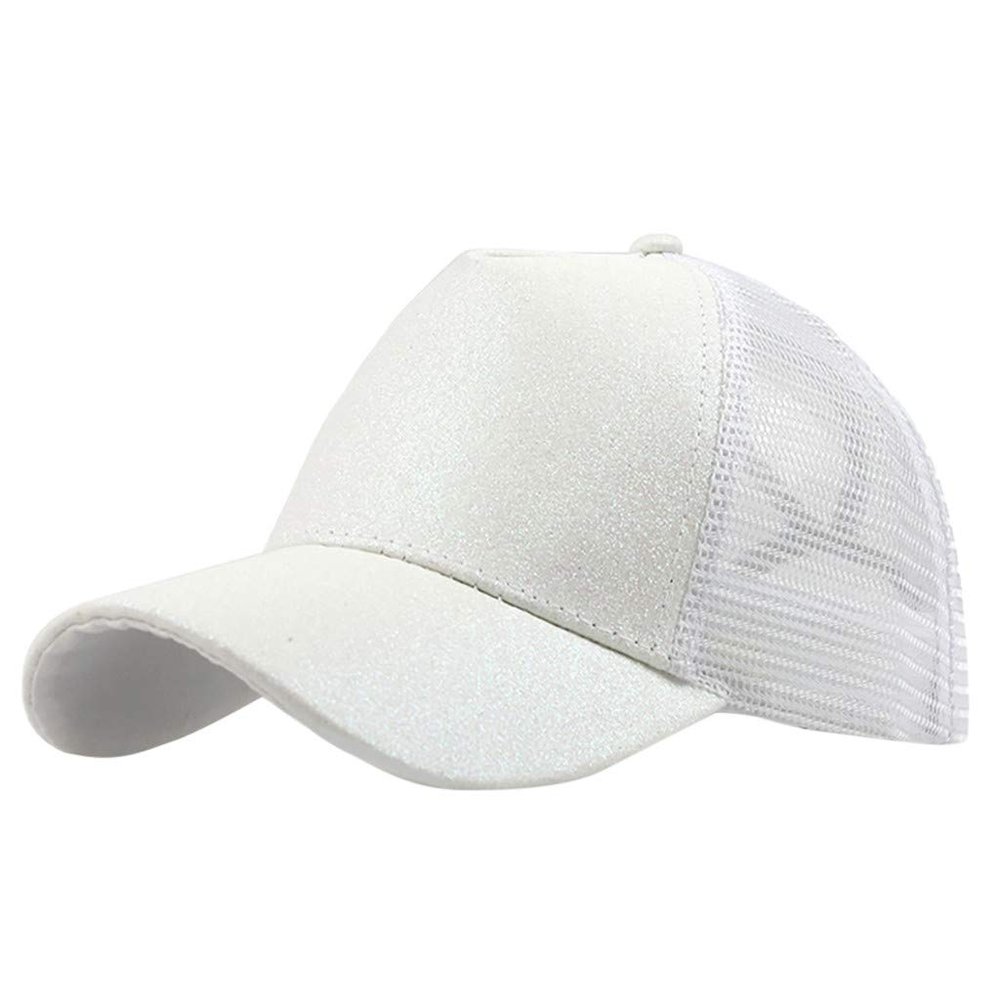 Buns Visor Glitter Plain Unisex Messy Trucker Ponytail Cap Baseball Hat Baseball Caps Wool Ball Caps (White, One Size)