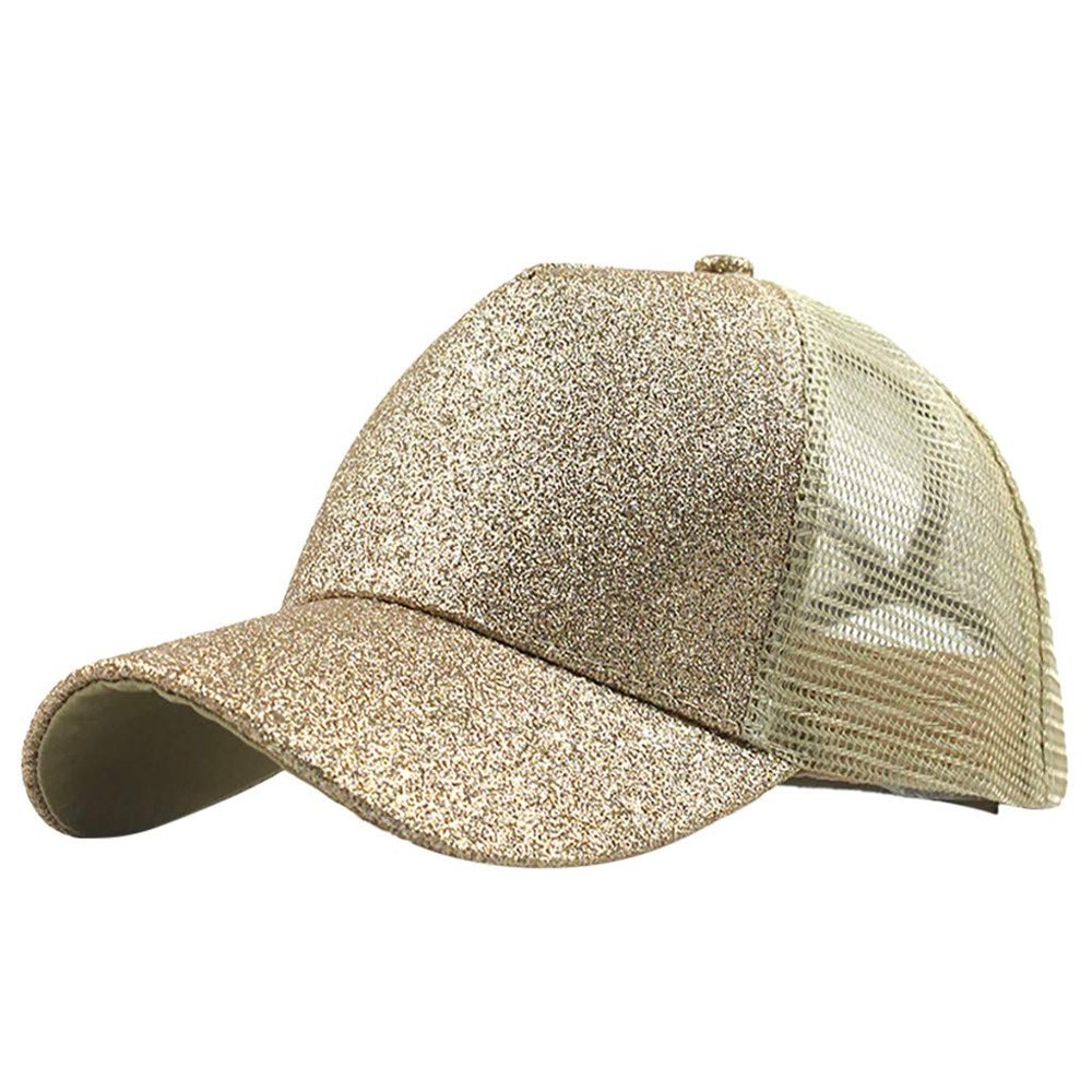 Buns Visor Glitter Plain Unisex Messy Trucker Ponytail Cap Baseball Hat Baseball Caps Wool Ball Caps (Gold, One Size)