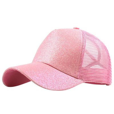 Buns Visor Glitter Plain Unisex Messy Trucker Ponytail Cap Baseball Hat Baseball Caps Wool Ball Caps (Pink, One Size)