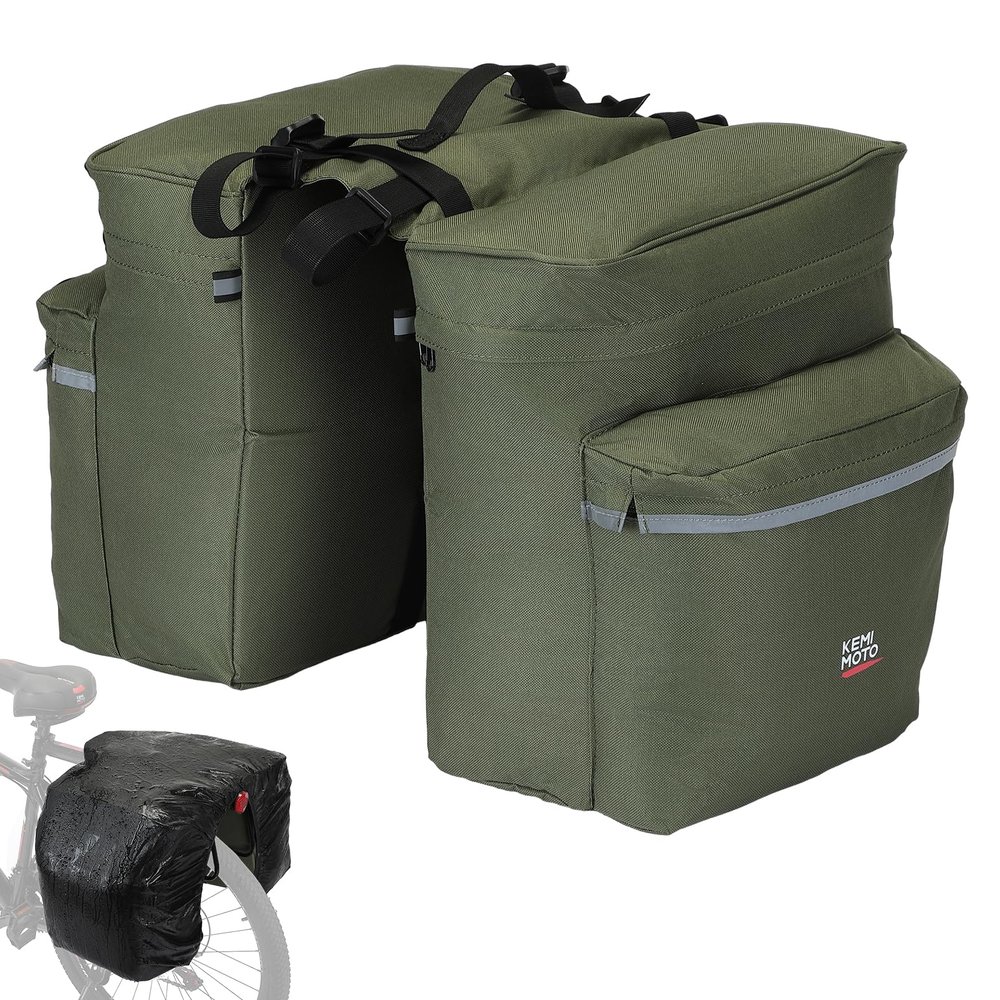 KEMIMOTO Bike Bag Panniers with Rain Cover, 34L Waterproof Bicycle Saddle Bag for Rear Rack Mountain Biking Bags Storage, Ebike Accessories for Commuter Grocery Shopping Travel Carrier, Green