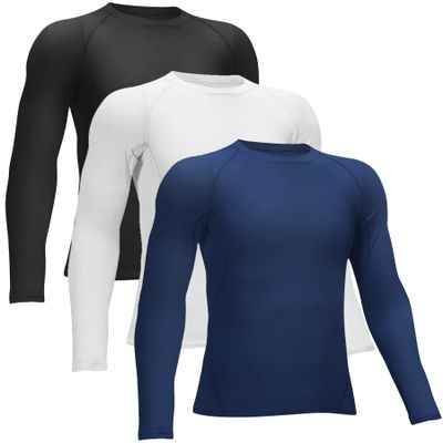 3 Pack Boys' Girls' Compression Shirts Youth Long Sleeve Undershirt Sports Performance Moisture Wicking Baselayer Sets Black/White/Navy L