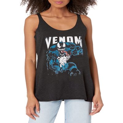 Marvel Classic Venom Grunge Women's Racerback Tank Top, Black Heather, Large