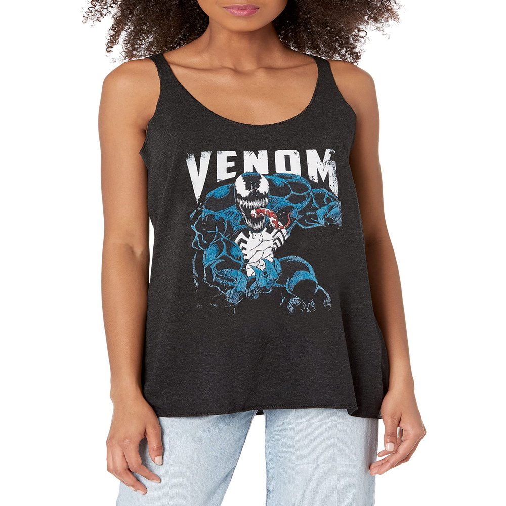 Marvel Classic Venom Grunge Women's Racerback Tank Top, Black Heather, Large