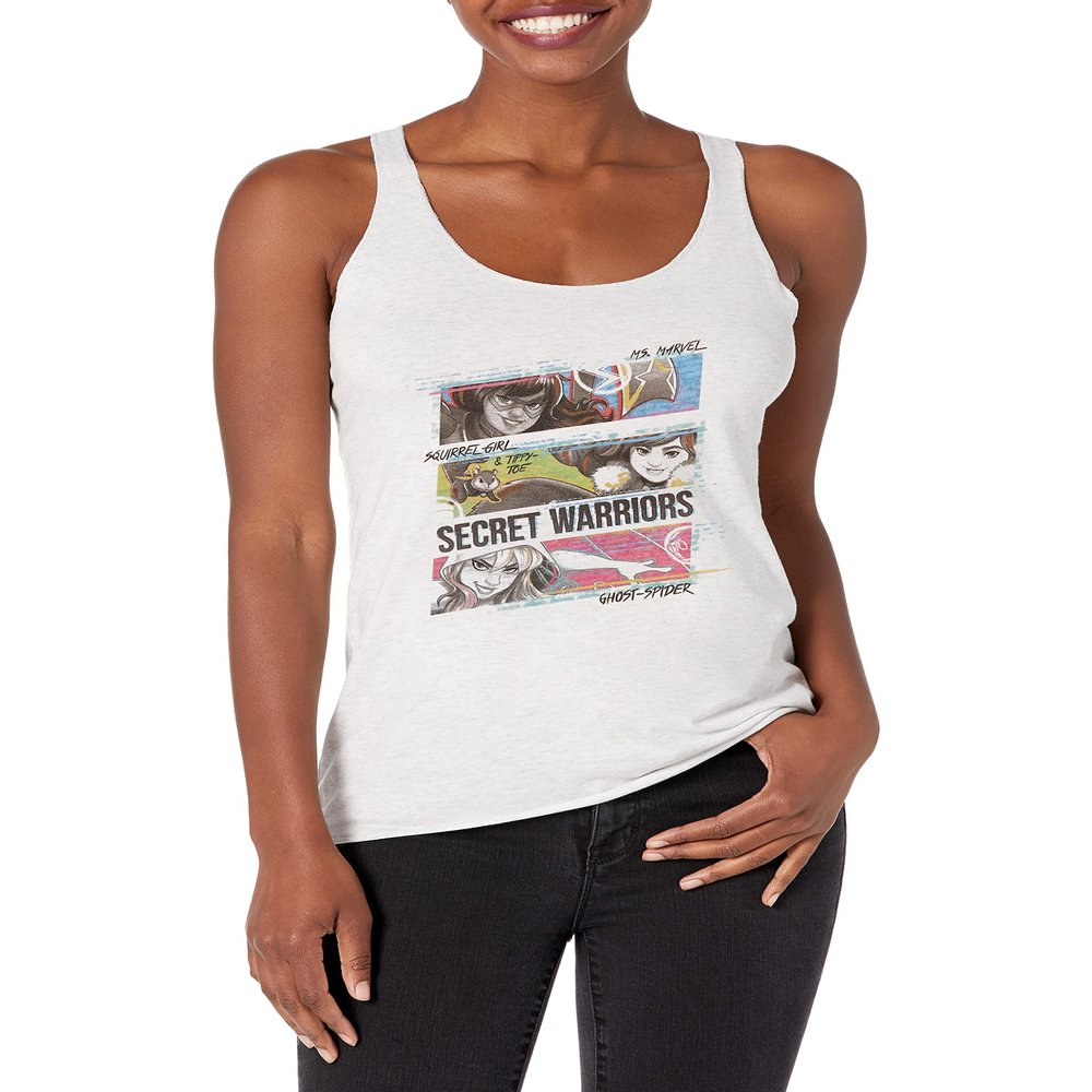 Marvel Classic Three Panel Women's Racerback Tank Top, White Heather, X-Large