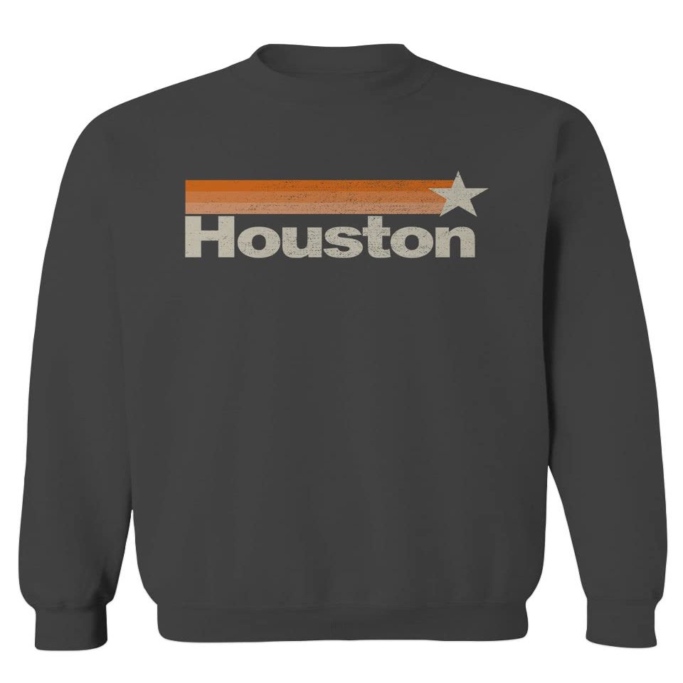 0490. Vintage Retro Graphic Style Houston Texas Men's Crewneck Sweatshirt (Characol Small) Charcoal