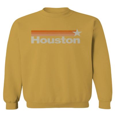 0490. Vintage Retro Graphic Style Houston Texas Men's Crewneck Sweatshirt (Gold Medium)