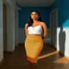 MBJ WB700 Women's Premium Scuba Stretch High Waist Pencil Skirt Below Knee for Office Wear XL Mustard view 2