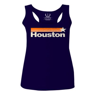 0490. Vintage Retro Graphic Style Houston Texas Women's Tank Top Racerback (Navy Blue, X Small)