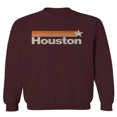 0490. Vintage Retro Graphic Style Houston Texas Men's Crewneck Sweatshirt (Maroon X-Large)