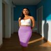 MBJ WB700 Women's Premium Scuba Stretch High Waist Pencil Skirt Below Knee for Office Wear M Lilac view 2
