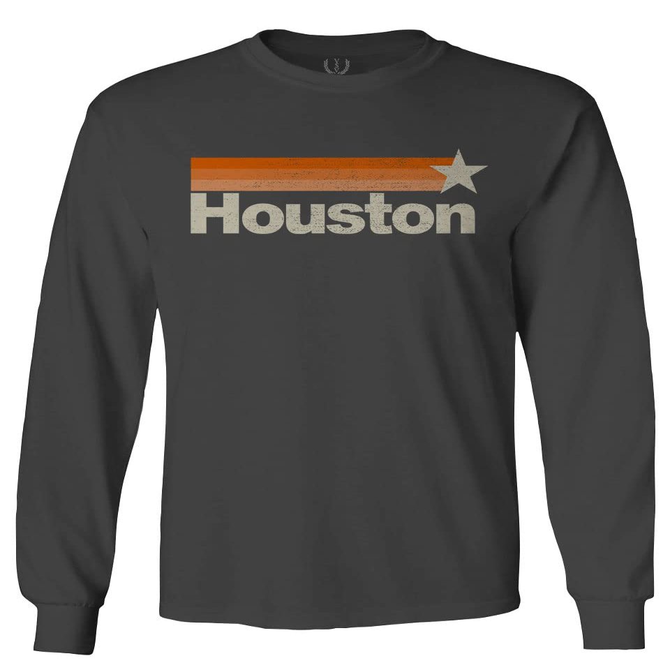 0490. Vintage Retro Graphic Style Houston Texas Men's Long Sleeve t Shirt (Characol, 2X Large) Charcoal