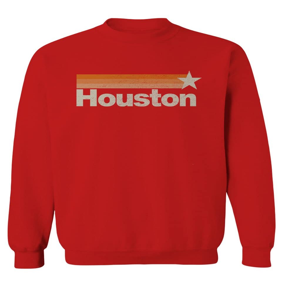 0490. Vintage Retro Graphic Style Houston Texas Men's Crewneck Sweatshirt (Red, Small)