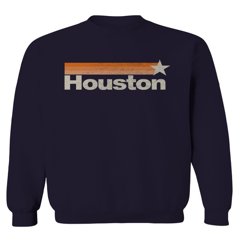 0490. Vintage Retro Graphic Style Houston Texas Men's Crewneck Sweatshirt (Navy Small)