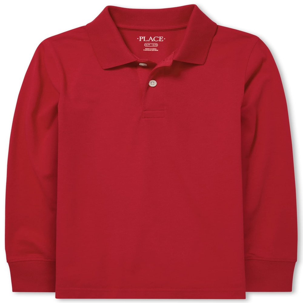 The Children's Place,Boys,Long Sleeve Pique Polo,Classic Red Single,Large