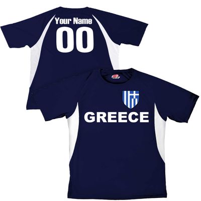 Customized Greece Soccer Jersey Youth Large in Navy Blue and White