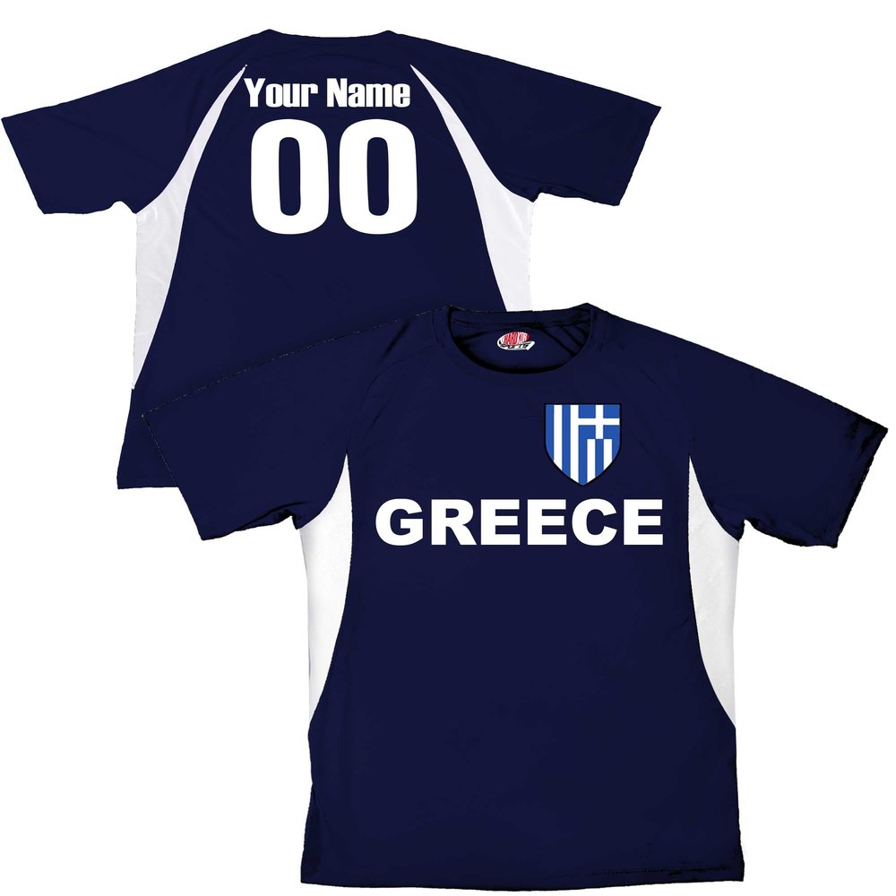 Customized Greece Soccer Jersey Youth Large in Navy Blue and White