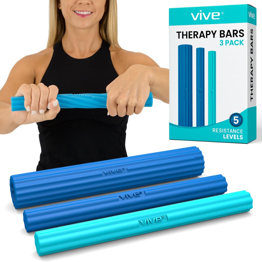 Vive Flex Therapy Bars (3 Pack) - Twist Resistance Hand Grip Strength Trainer for Injury Recovery, Tennis Elbow, Golfers, Tendonitis Pain - Weighted Strengthening Multi Pack