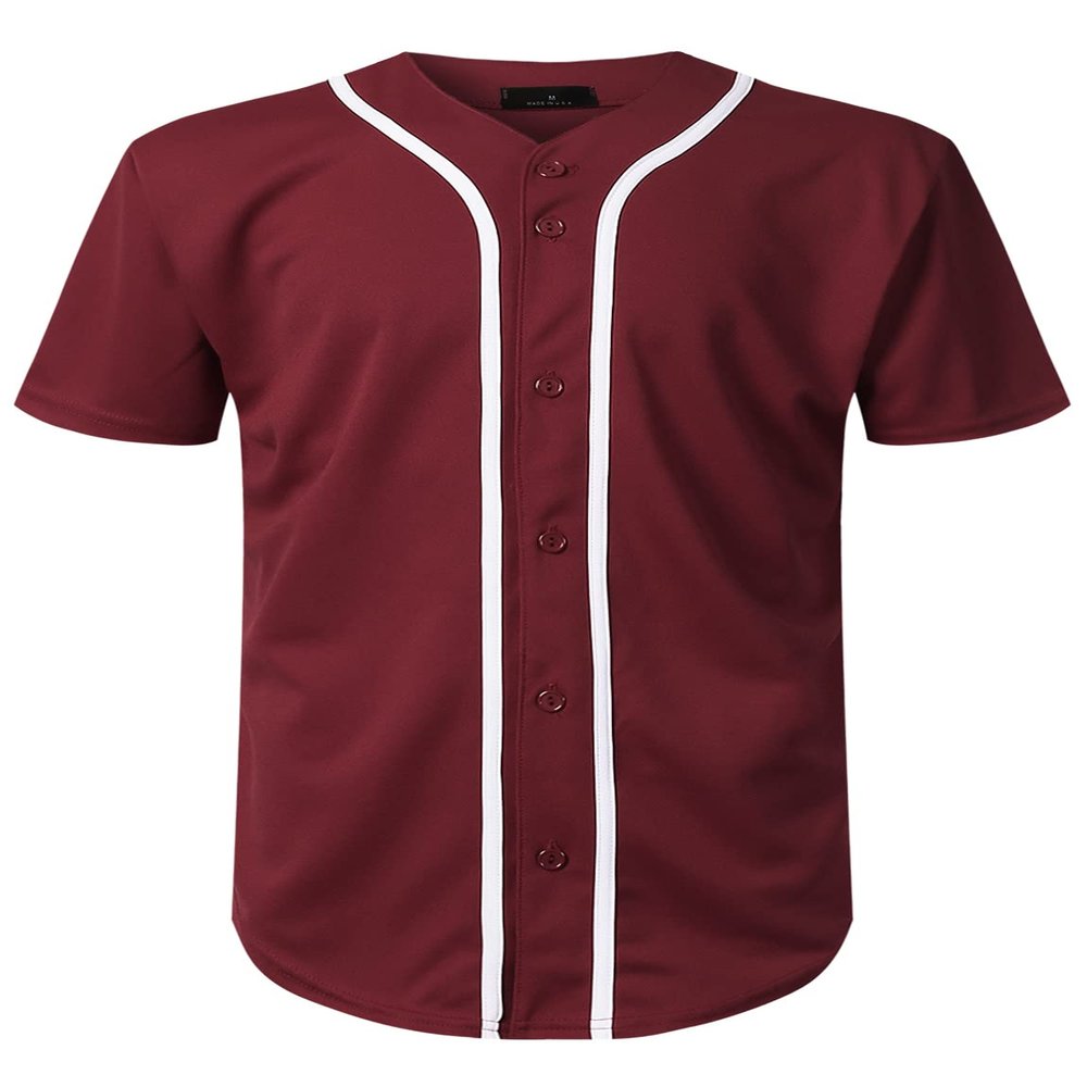 AIRNINE Men's Bandana Print Baseball Jersey Button Down Shirts (S to 5XL) (Burgundy_J42, 5X-Large)