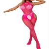 Linjinx Women''s 3/4 Sleeve Fishnet Cutout Bodystocking Bodysuit Sexy Tights Nightwear Lingerie Halter Hot Pink One Size view 4