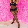 Linjinx Women''s 3/4 Sleeve Fishnet Cutout Bodystocking Bodysuit Sexy Tights Nightwear Lingerie Halter Black One Size view 3