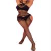 Linjinx Women''s 3/4 Sleeve Fishnet Cutout Bodystocking Bodysuit Sexy Tights Nightwear Lingerie Halter Black One Size view 4