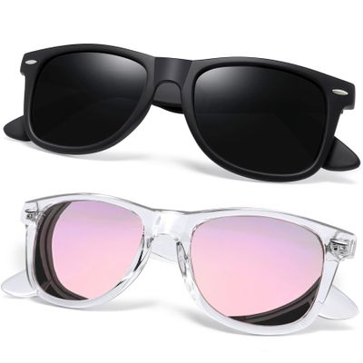 Joopin Trendy Square Sunglasses Polarized UV Protection Designer Shades for Women Men Sun Glasses (Black + Clear Mirrored Pink)