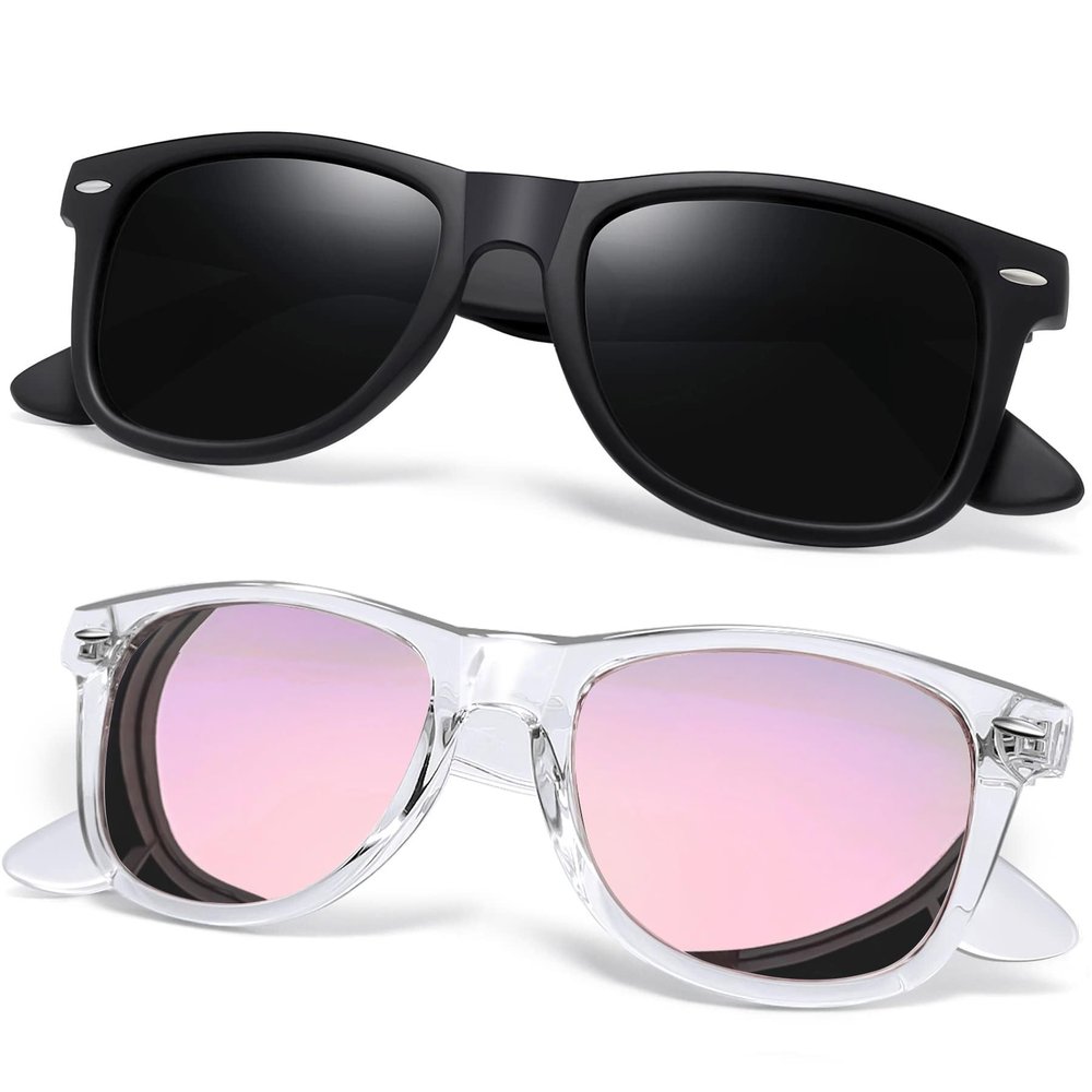 Joopin Trendy Square Sunglasses Polarized UV Protection Designer Shades for Women Men Sun Glasses (Black + Clear Mirrored Pink)