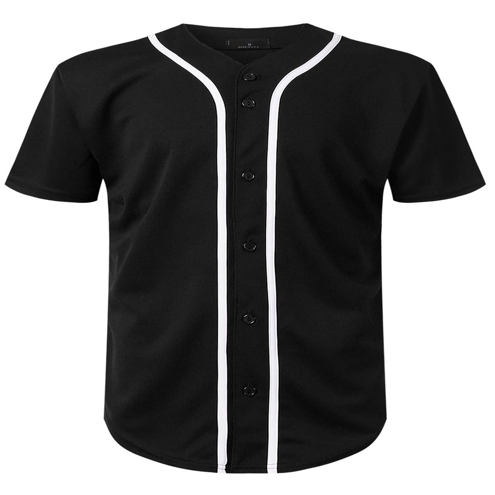 AIRNINE Men's Bandana Print Baseball Jersey Button Down Shirts (S to 5XL) (Black_J42, 4X-Large)