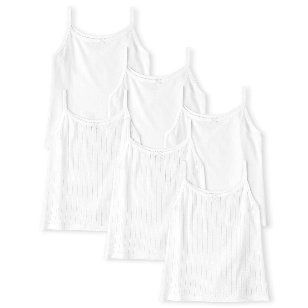 The Children's Place Girls Sleeveless Cami Shirt, White -6 Pack, Large US