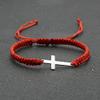 2 Pieces Friendship Cross Bracelet Black String Rope Braided Bracelet Stainless Steel Handmade Lucky Matching Couple Strand Bracelets Kabbalah Protection Cross Religion Jewelry-red B view 2