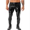 Jugaoge Mens Wet Look Patent Leather Leggings Low Rise Hot Pants Zipper Crotch Tight Long Trousers Black Medium view 1