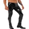 Jugaoge Mens Wet Look Patent Leather Leggings Low Rise Hot Pants Zipper Crotch Tight Long Trousers Black Medium view 2